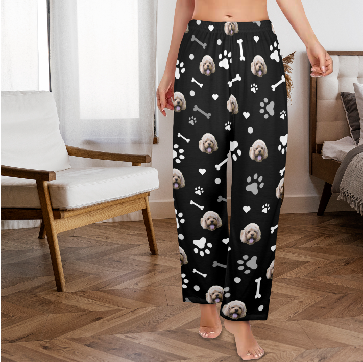Custom Pet Pajama Pants-Black Womens
