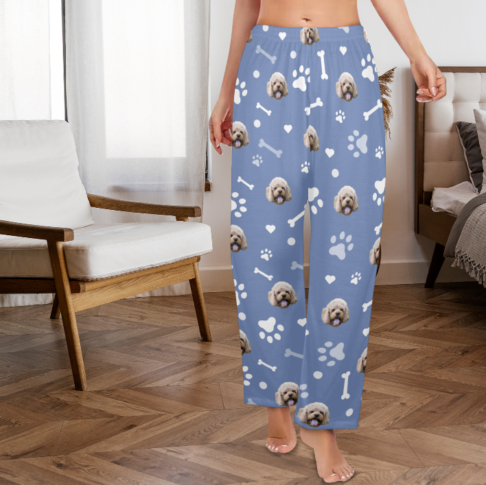 Custom Pet Pajama Pants-Blue Womens