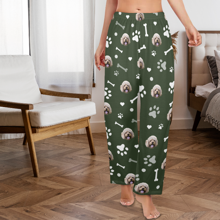 Custom Pet Pajama Pants-Green Womens