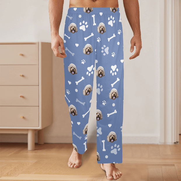 Custom Pet Pajama Pants - Mens Blue