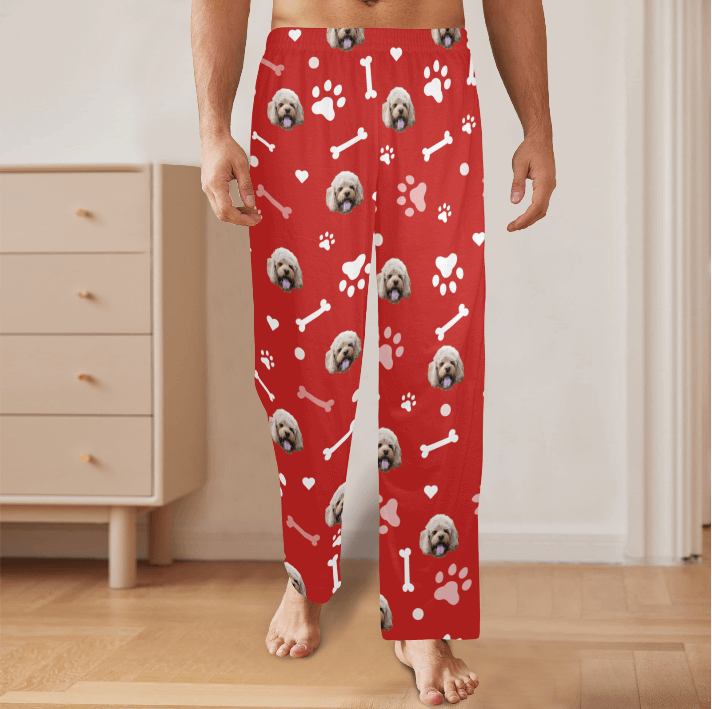 Custom Pet Pajama Pants - Mens Red 