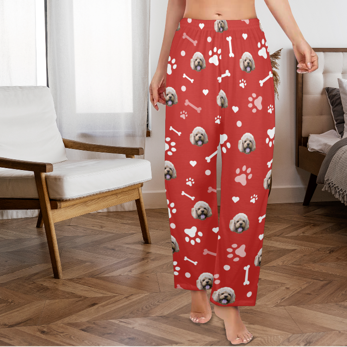 Custom Pet Pajama Pants-Red Womens