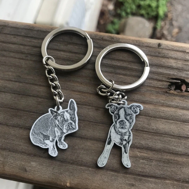 Personalized Pet Photo Keychain - Full Body in Color / Sketch